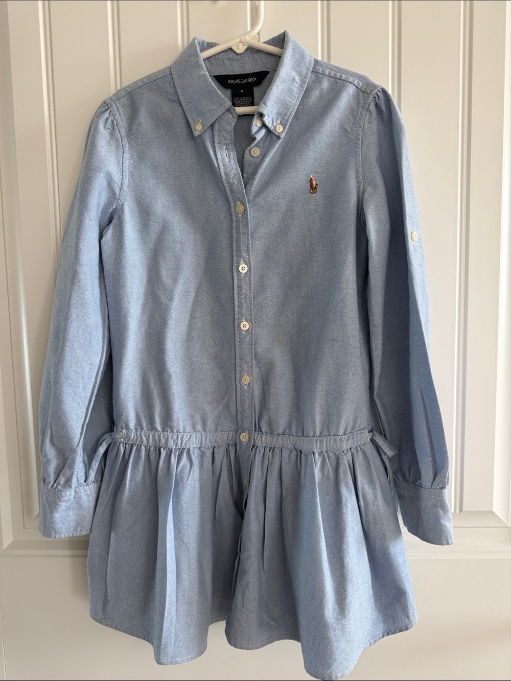 Ralph Lauren Girls Chambray Shirtdress Size 8 Drop Waist Pony Logo